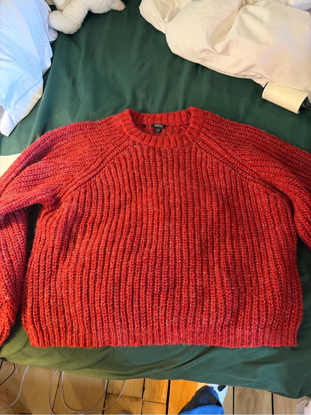 Men's Red Chunky Rib Knit Sweater crop (sits on waistband)